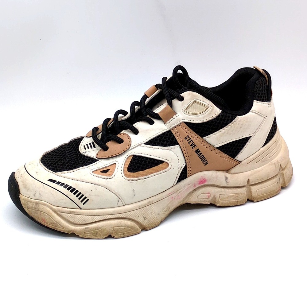 Steve Madden Shoes Womens Clydie White Beige 7.5 Chunky Walking Sneaker CLDE0151